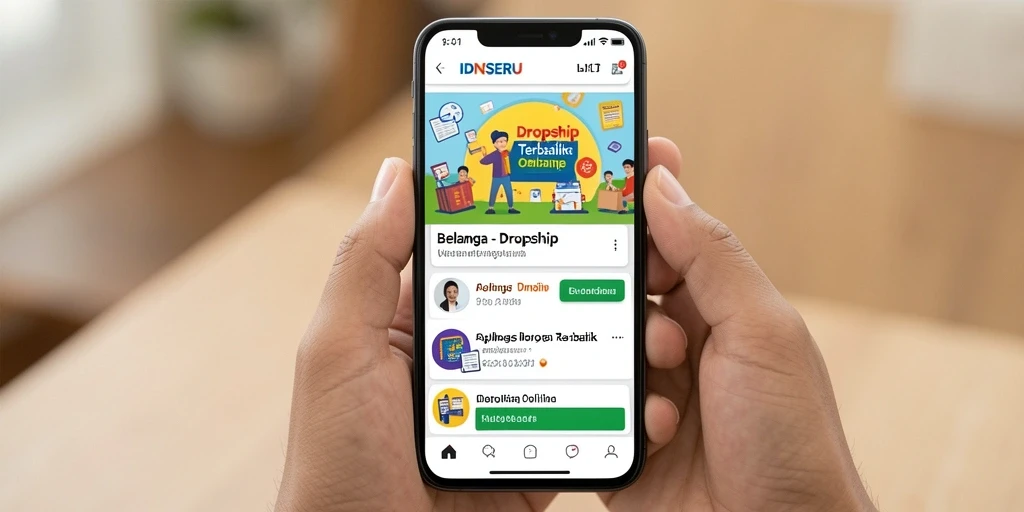 Antarmuka aplikasi IDNSERU untuk dropshipping yang intuitif dan menarik.