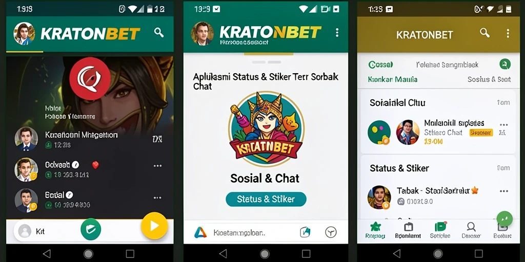Antarmuka aplikasi KRATONBET dengan berbagai stiker dan status.