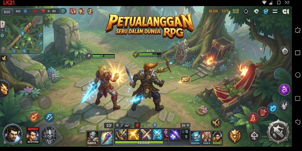 Tampilan antarmuka <strong>LK21</strong> dengan karakter RPG yang dinamis.