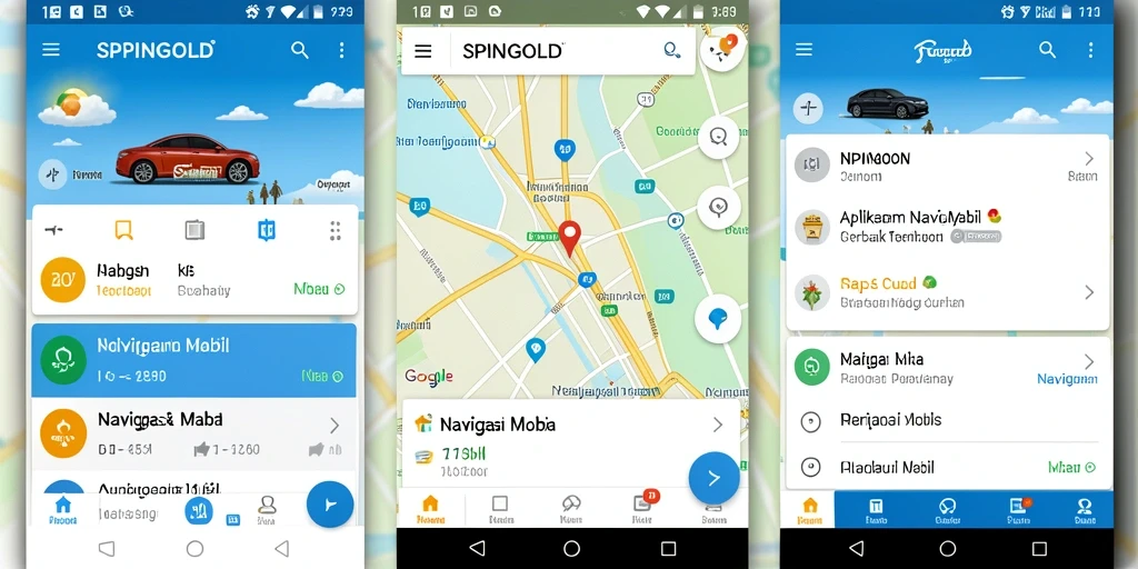 Antarmuka SPINGOLD menampilkan fitur Navigasi Mobil yang mudah digunakan.
